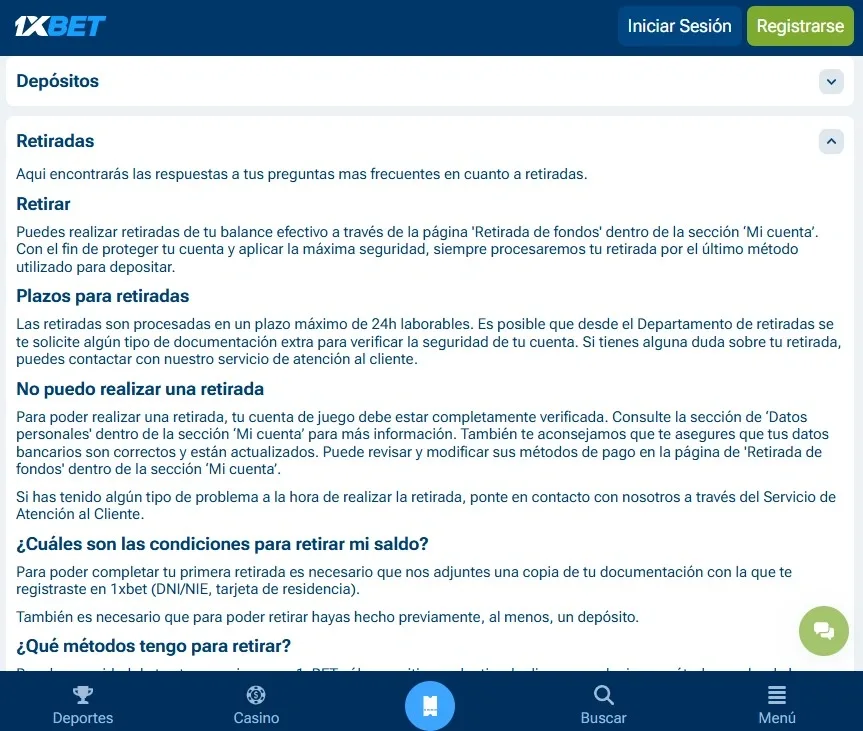 Retirar fondos tras verificación en 1xBet