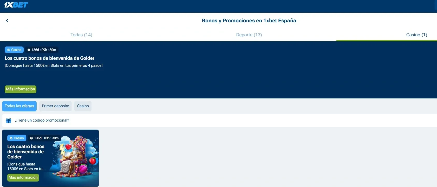 Bono de casino 1xBet para nuevos usuarios